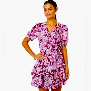 Lilly Pulitzer Alexandria Elbow Sleeve Cotton Wrap Dress- Amarena Cherry